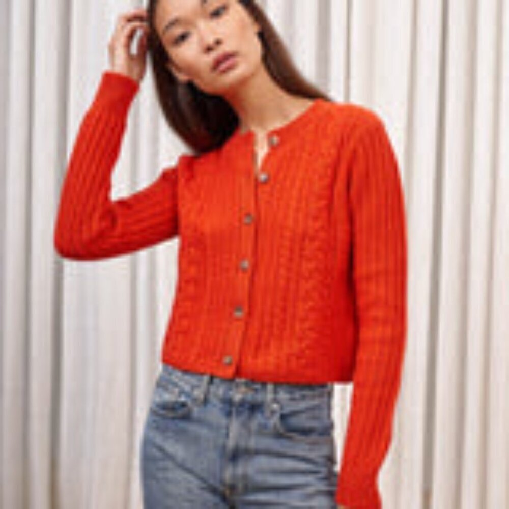 RARE La Ligne Campagne Red Cable Knit Cardigan‎ (Size Small)